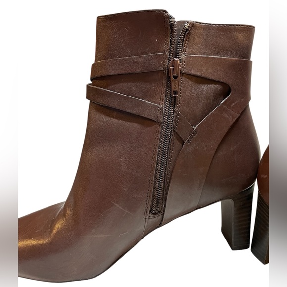 LAUREN RALPH LAUREN Nadia Brown Leather Mid-Heel Almond Toe Ankle Boots - Sz 8.5 - Picture 4 of 12